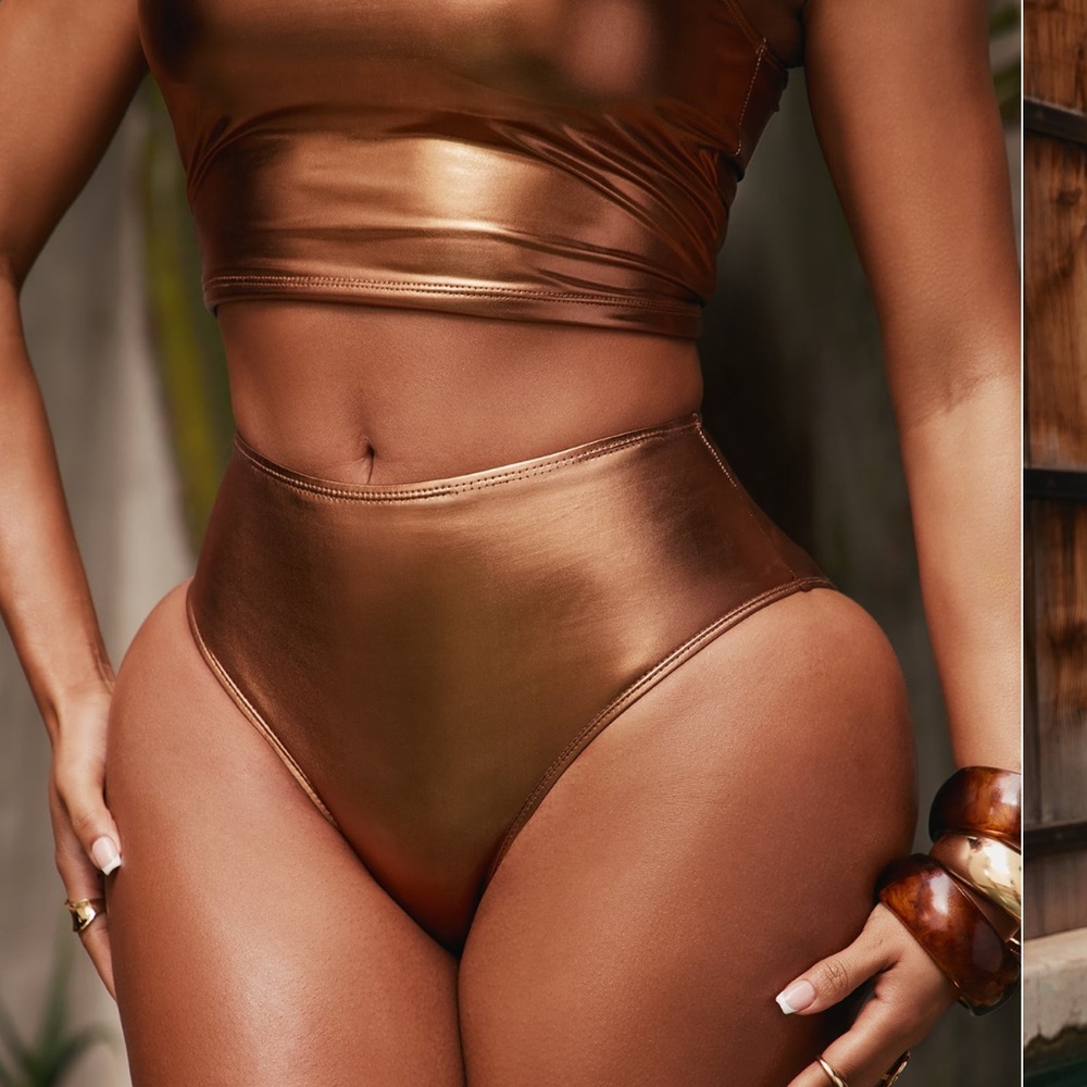 Metallic High Rise Bikini Bottom